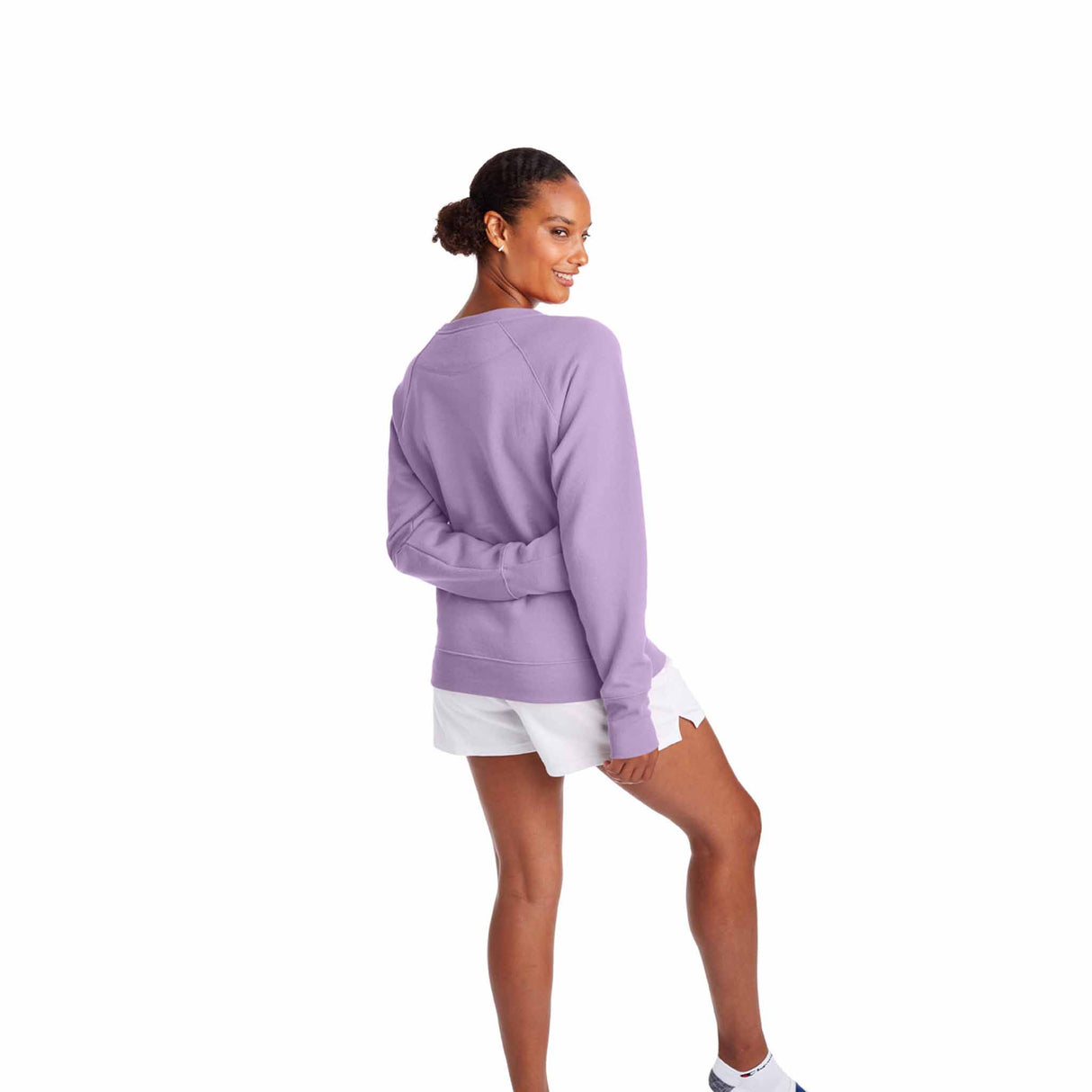 Champion Powerblend Classic Crew Script Logo Chandail molletonné pour femme Enchanted Lilac vue de dos