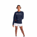 Champion Powerblend Classic Crew Script Logo Chandail molletonné pour femme Navy