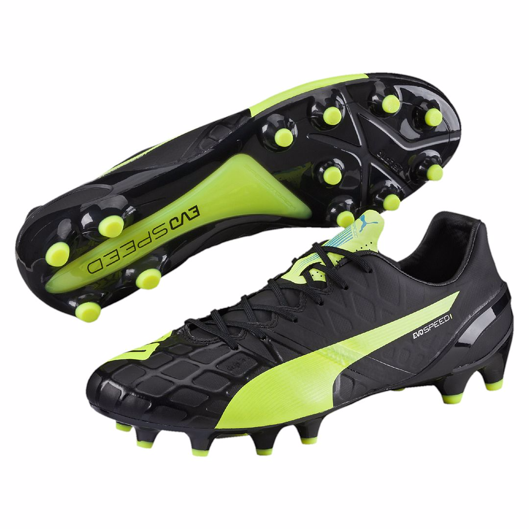 Puma evoSpeed 1.4 FG soccer cleats FG black yellow pair