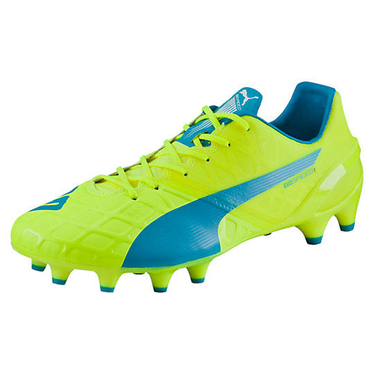 Puma evoSpeed 1.4 FG soccer cleats FG yellow blue