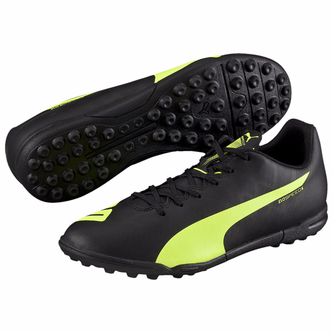 Puma evoSpeed 5.4 TT Turf chaussure de soccer noire jaune paire