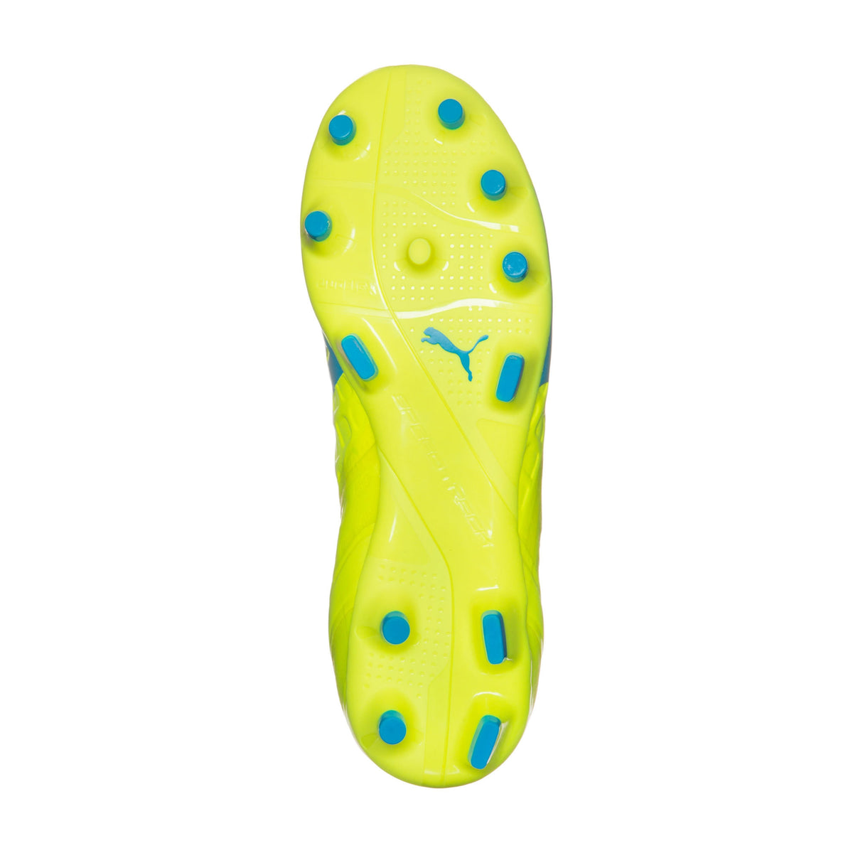 Puma evoSPEED 1.4 FG Junior chaussure de soccer enfant jaune bleu semelle