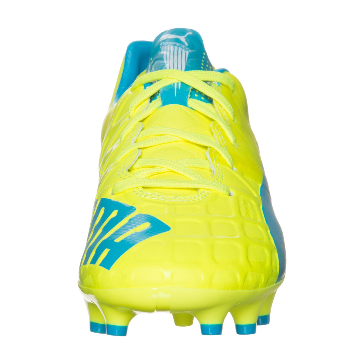 Puma evoSPEED 1.4 FG Junior chaussure de soccer enfant jaune bleu fv