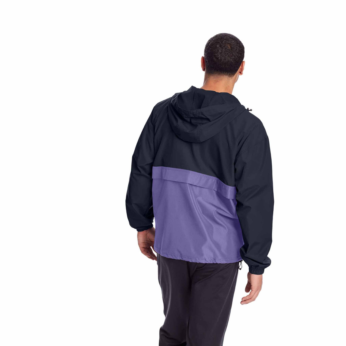 Champion Stadium Colorblock Packable Jacket manteau de pluie à enfiler pour homme navy Iris purple vue de dos