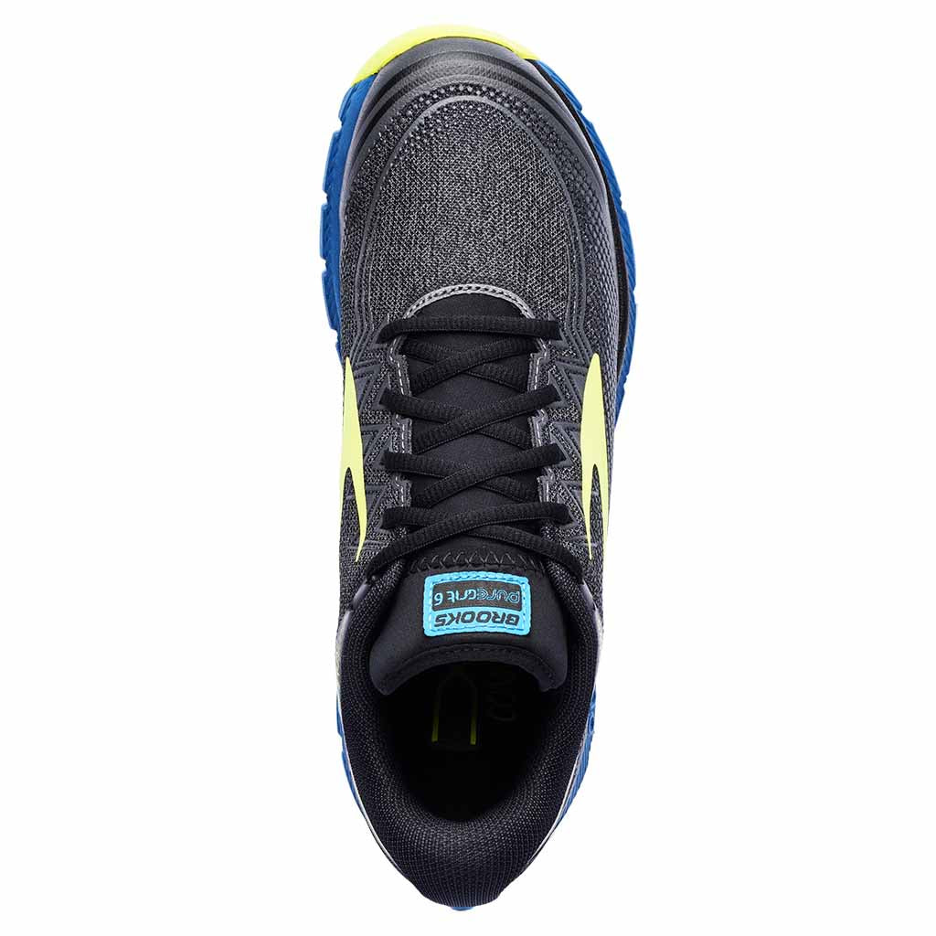 Soulier de course de trail Brooks Puregrit 6 pour homme noir jaune vue superieure Soccer Sport Fitness