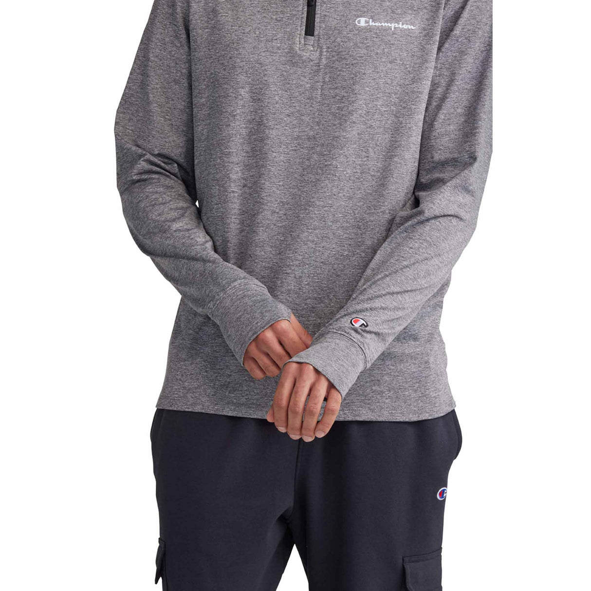 Champion City Sport 1/4 Zip script logo pour homme gris manche