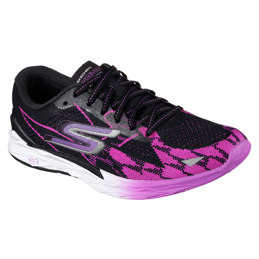 Soulier de course à pied femme Skechers GO meb Speed 4 noir violet vue laterale angulee