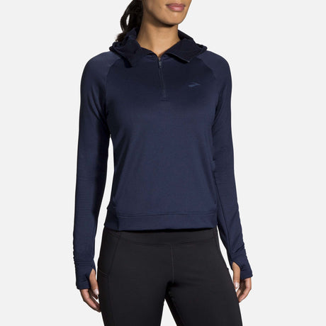 Brooks Notch Thermal Hoodie chandail de course à pied bleu marine femme face