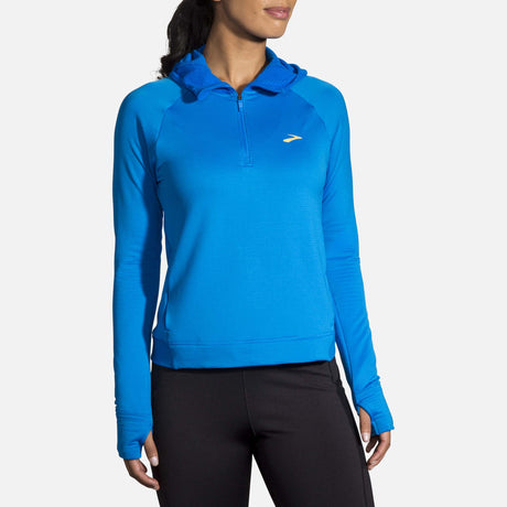 Brooks Notch Thermal Hoodie chandail de course à pied blue bolt femme face