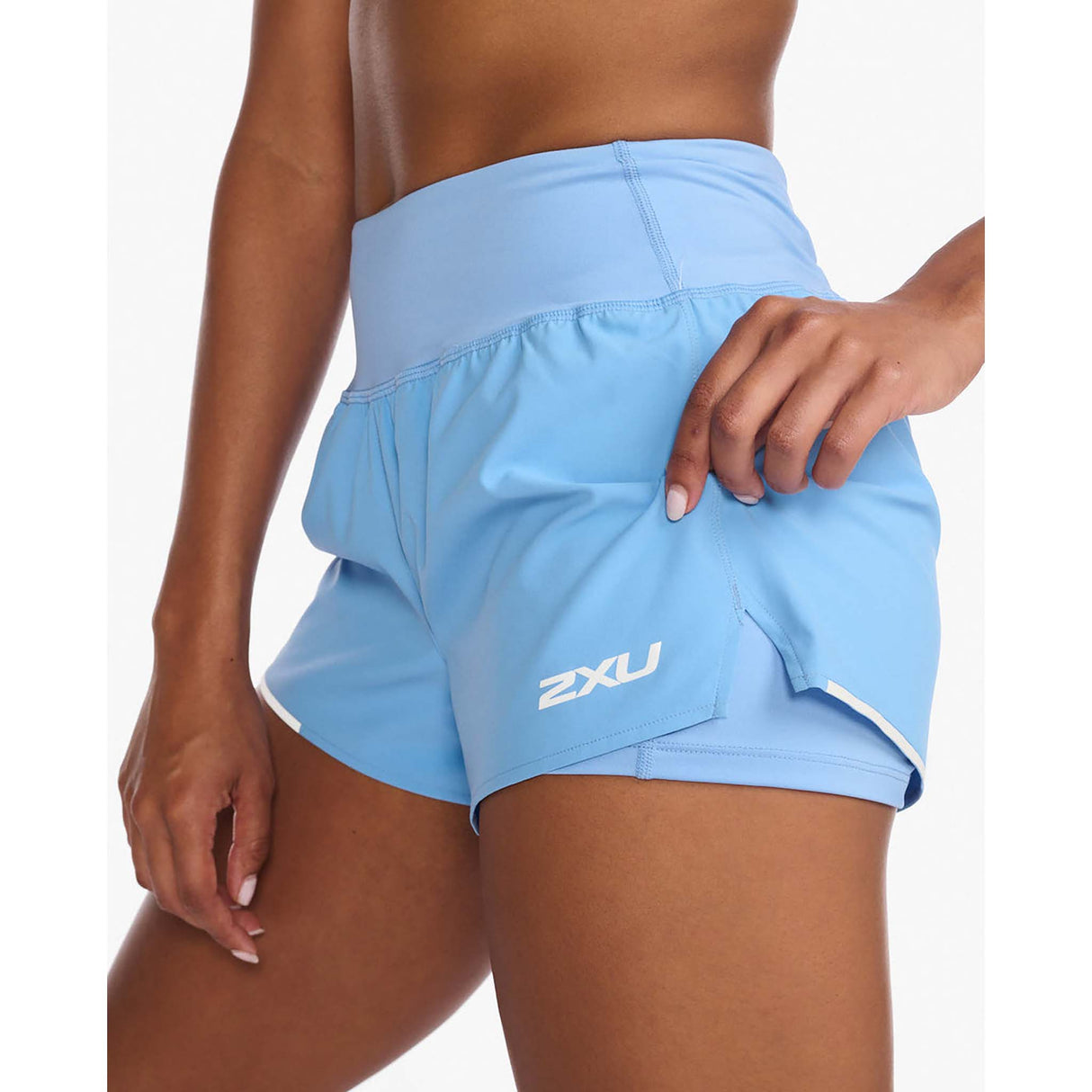 2XU Aero 3-Inch Shorts 2-en-1 de course à pied mirage white reflective femme detail