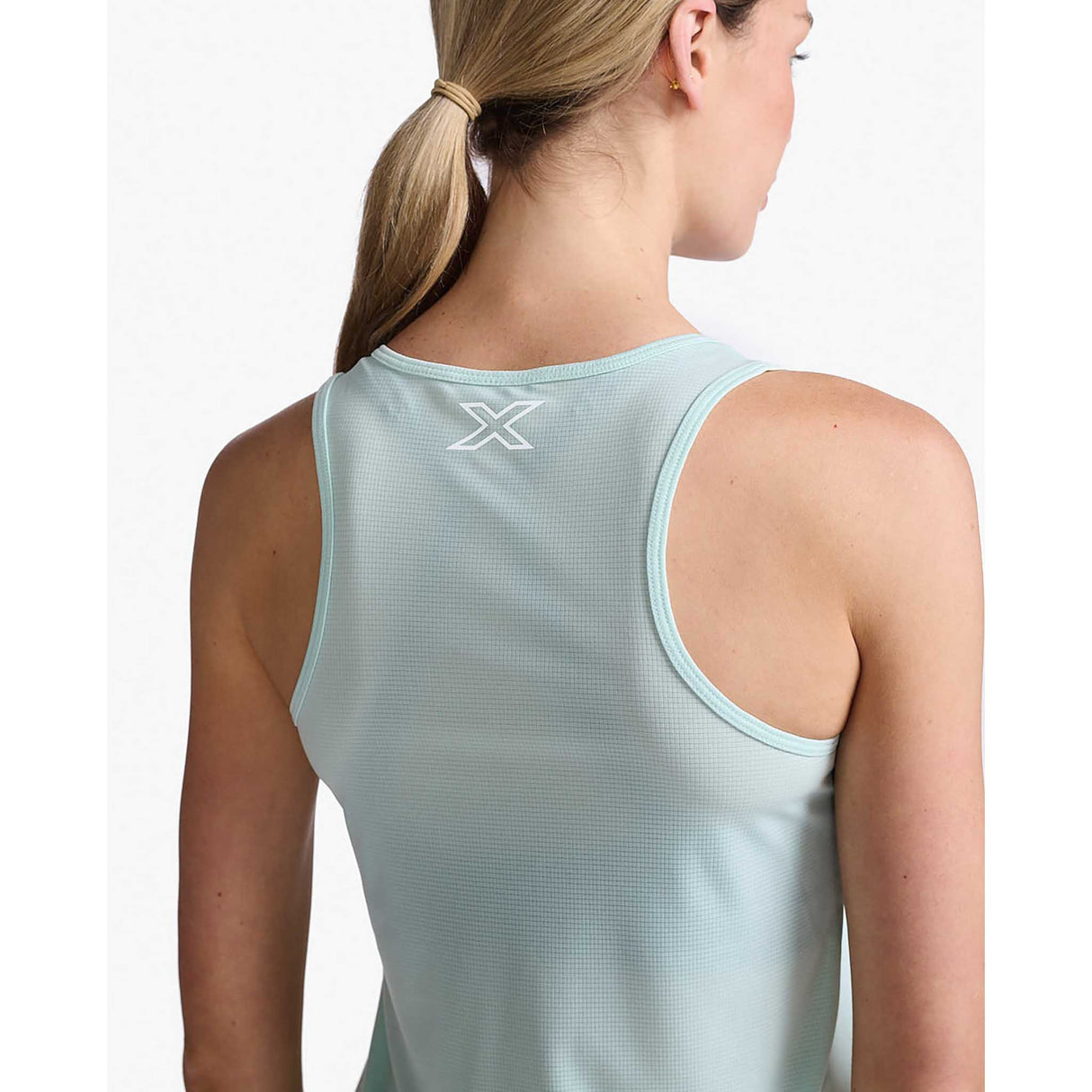 2XU Aero Singlet camisole de course à pied femme dos detail- glacier / blanc réfléchissant