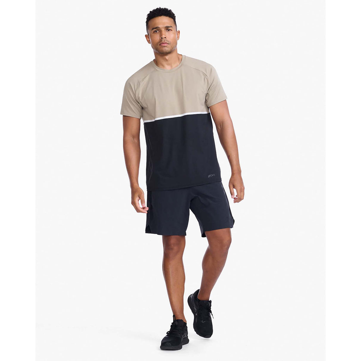 2XU Motion Colour Block t-shirt de course à pied caillou noir homme face