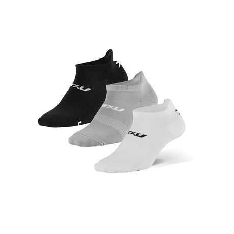 2XU Ankle Socks bas de course à pied à la cheville unisexes (paquet de 3) noir gris blanc