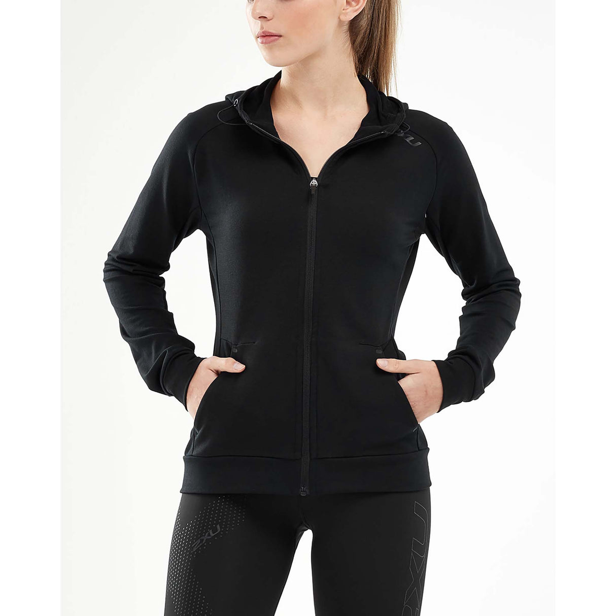 2XU Transit Zip Hoodie chandail kangourou noir femme