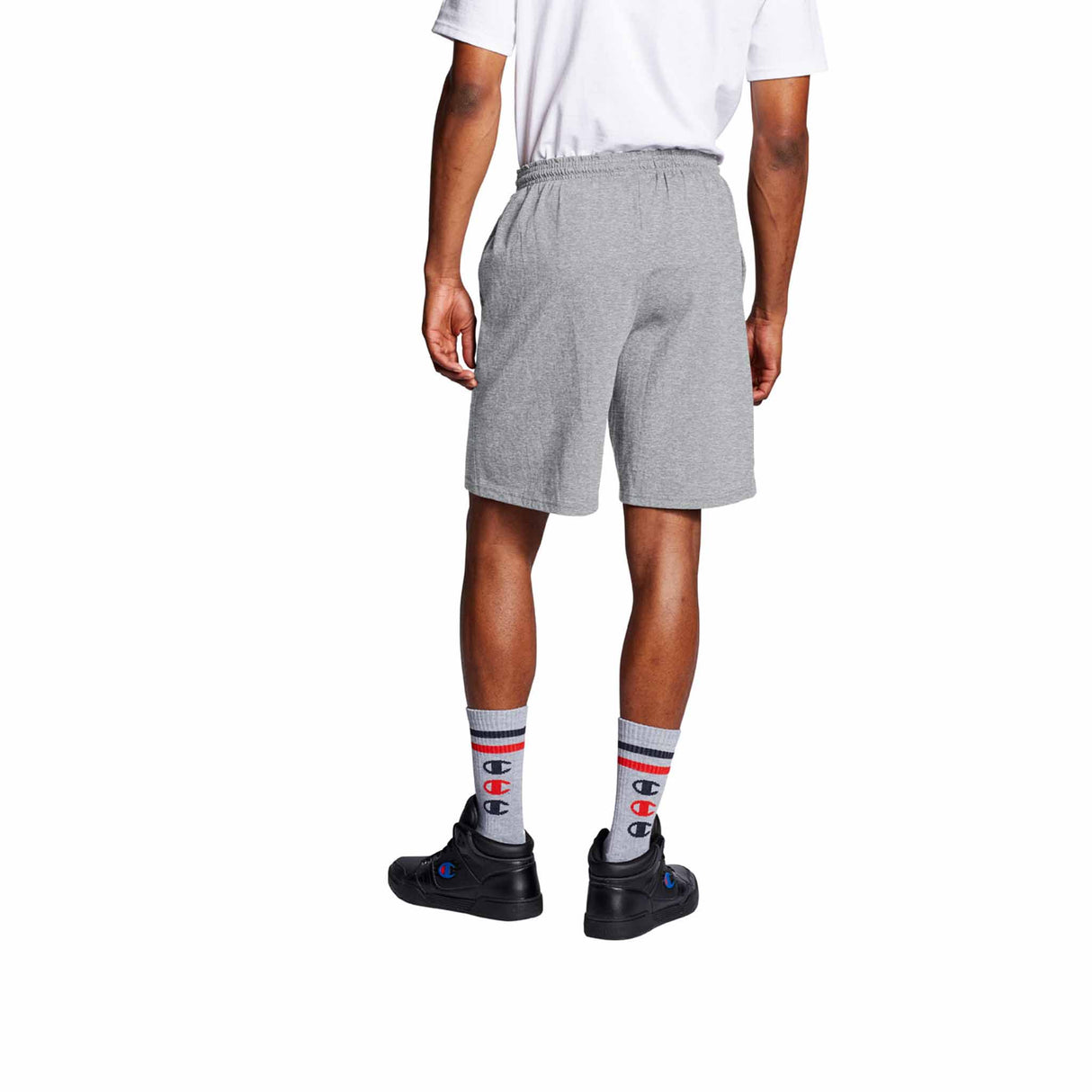 Champion Classic 9-inch Graphic Jersey short sport pour homme vue de dos gris oxford