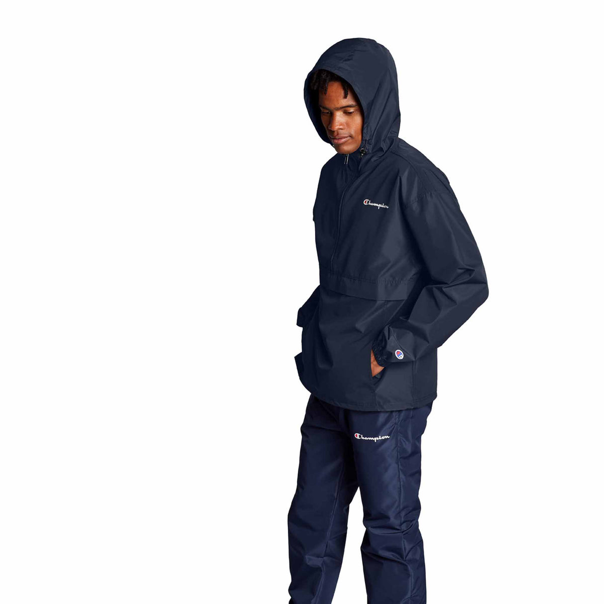 Champion Stadium Packable Jacket manteau de pluie à enfiler Navy vue de côté