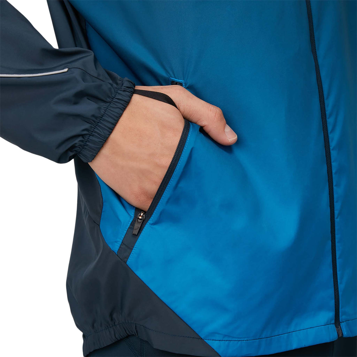 Manteau de course ASICS Lite-Show Jacket french blue electric blue homme poche