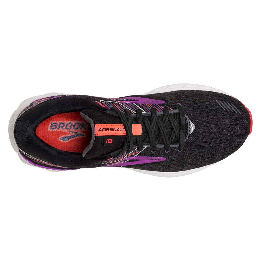 Brooks Adrenaline GTS 19 chaussure de course a pied femme noir violet corail uv