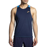 Camisole de course a pied Brooks Atmosphere Singlet 2.0 pour homme face -navy / spring break