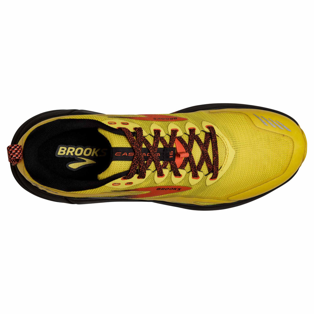 Brooks Cascadia 16 chaussures de course à pied trail homme - Yellow / Black / Grenadine - vue de haut