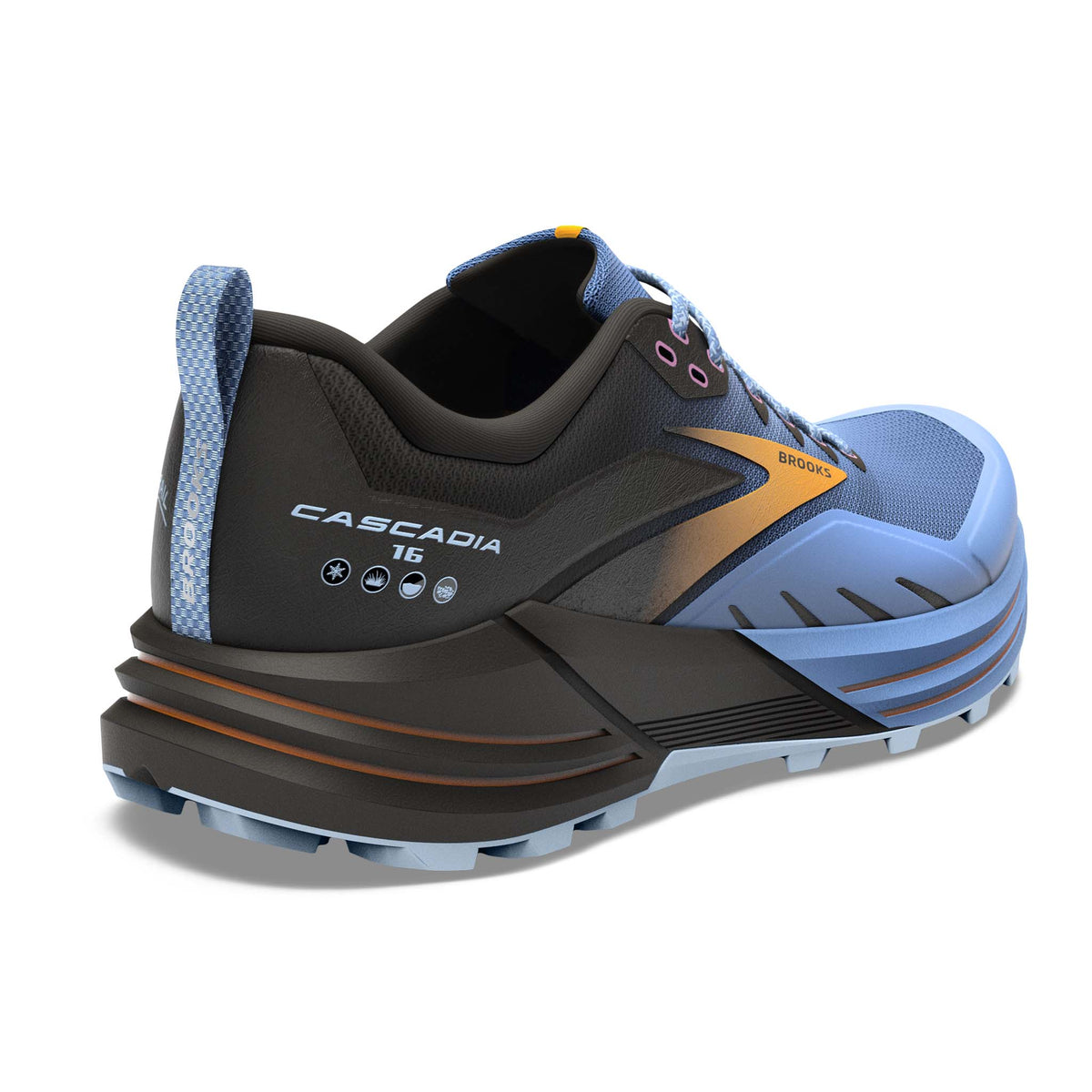 Brooks Cascadia 16 chaussures de course à pied trail femme talon bleu noir jaune