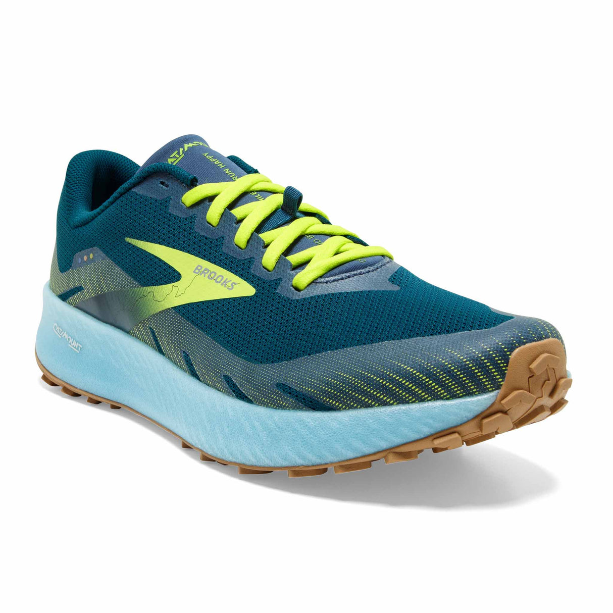 Brooks Catamount chaussures de course à pied trail homme - Blue / Lime / Biscuit - angle