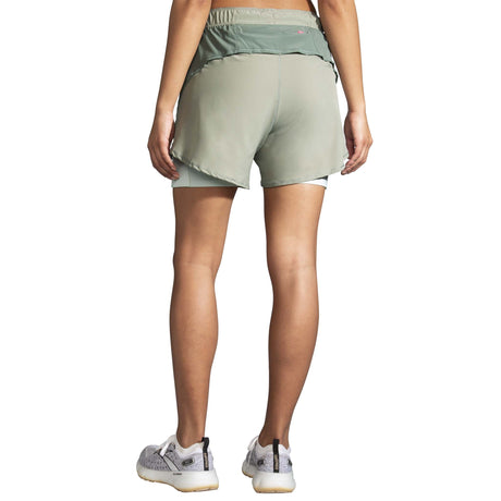 Brooks Chaser 5" 2-en-1 short course femme dos - Pebble / Dark Pebble / Cool Mint