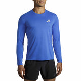 Brooks Distance Graphic t-shirt de course à manches longues pour homme - Heather Bluetiful / Medallion