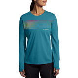 Brooks Distance 2.0 chandail manches longues de course femme face-Heather Lagoon/Gradient Stripe