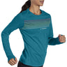 Brooks Distance 2.0 chandail manches longues de course femme live-Heather Lagoon/Gradient Stripe