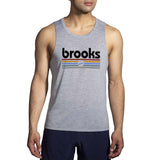 Brooks Distance camisole de course homme face - Heather ash / Brooks Track Stripe