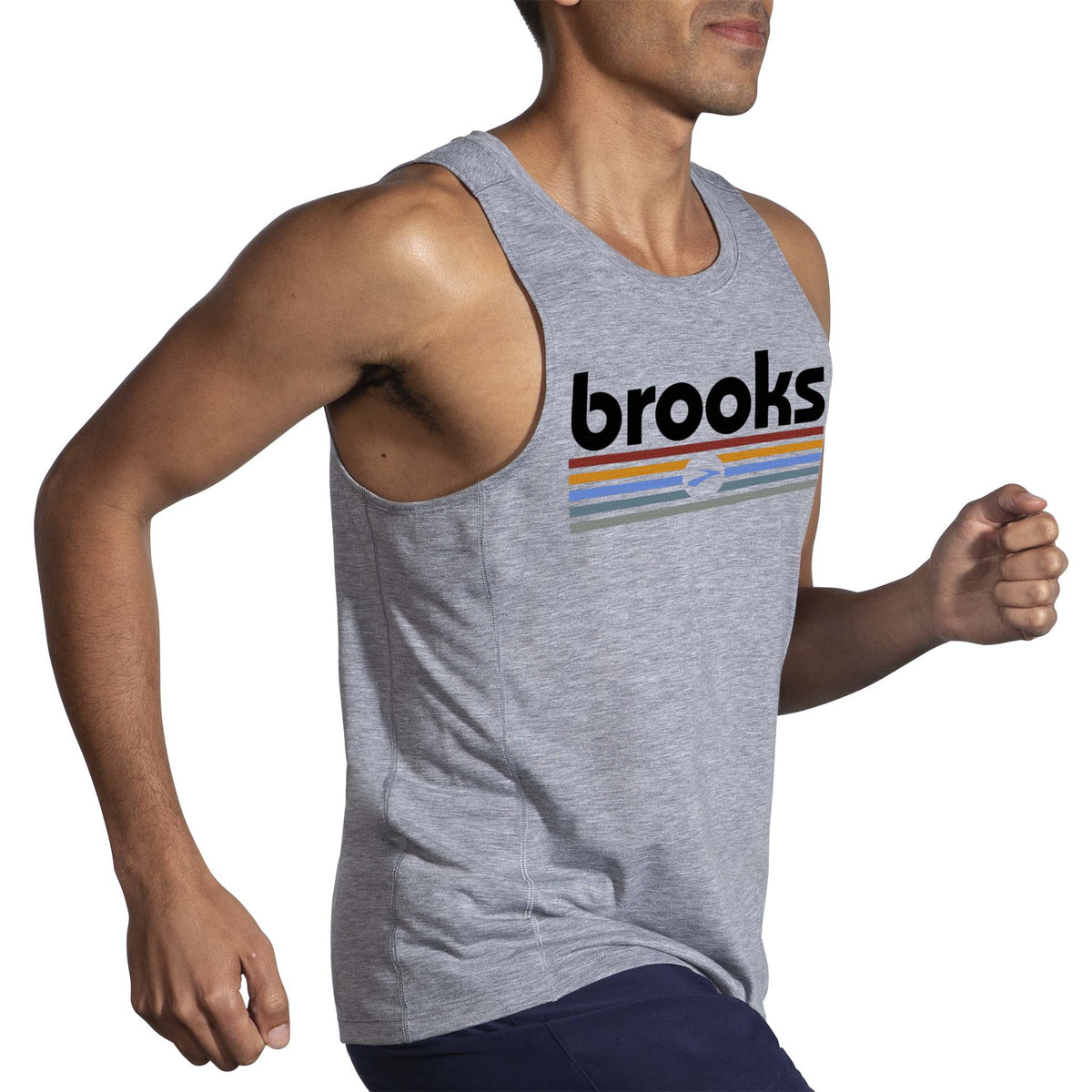 Brooks Distance camisole de course homme live - Heather ash / Brooks Track Stripe