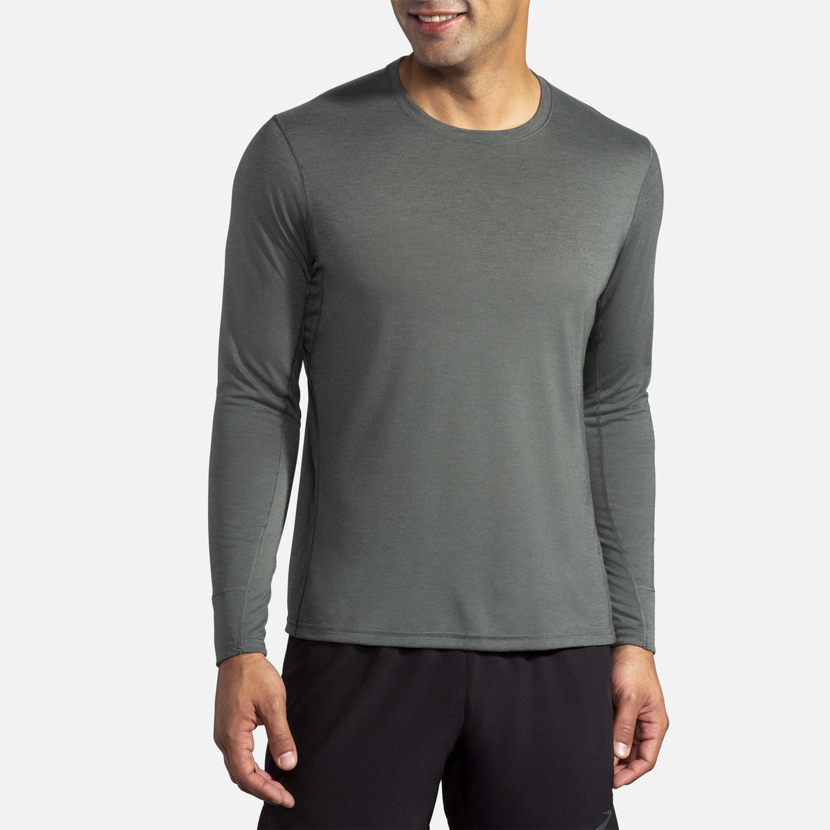 Chandail de course a pied Brooks Distance à manches longues heather dark oyster pour homme face