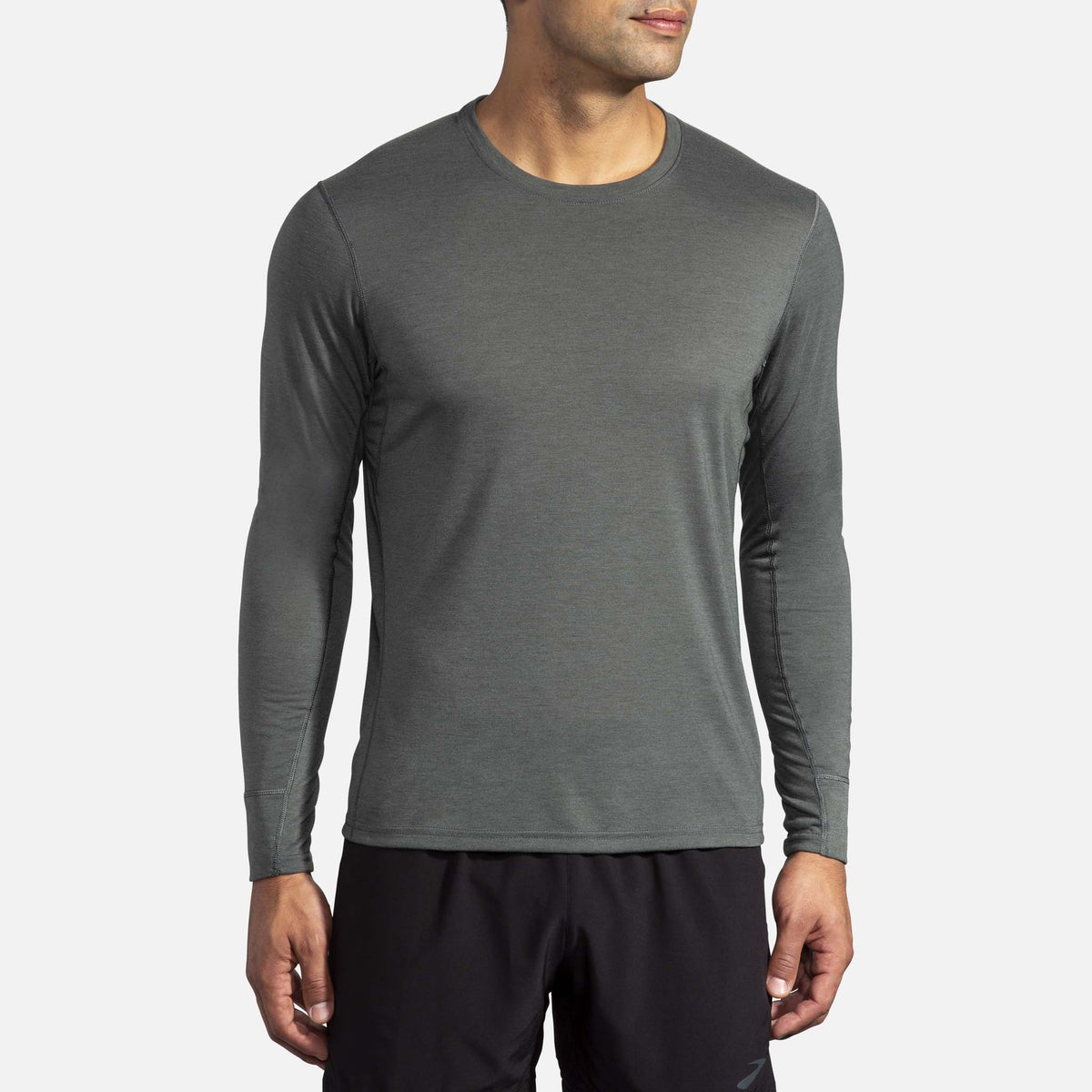 Chandail de course a pied Brooks Distance à manches longues heather dark oyster pour homme live