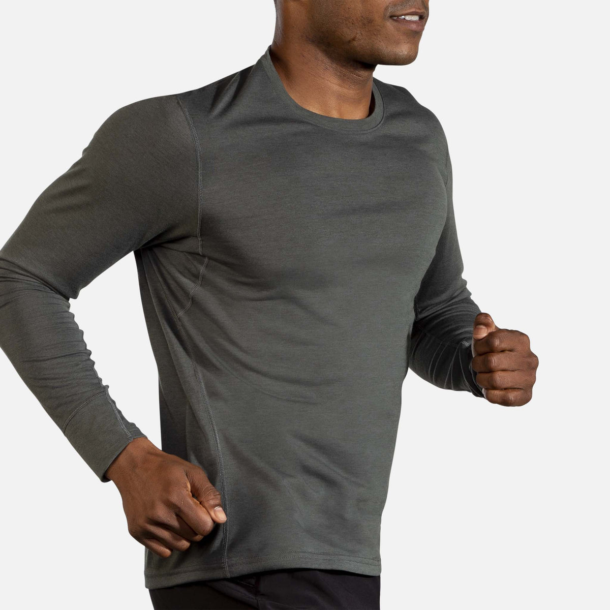 Chandail de course a pied Brooks Distance à manches longues heather dark oyster pour homme action