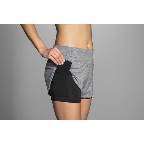 Brooks Rep 3" 2 in 1 short de course à pied asphalte chiné pour femme lv1