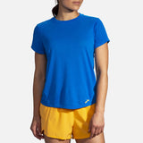 Brooks Distance t-shirt de course a manches courtes blue bolt pour femme face