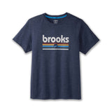 Brooks Distance 2.0 t-shirt de course homme -Heather Navy/Brooks Track Stripe