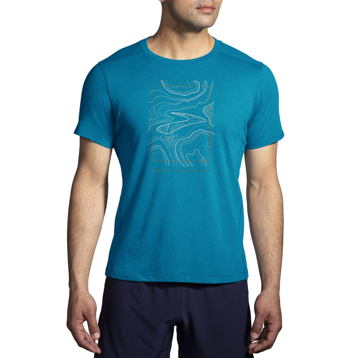 Brooks Distance 2.0 t-shirt de course homme face -Pacific/Brooks Trail Run