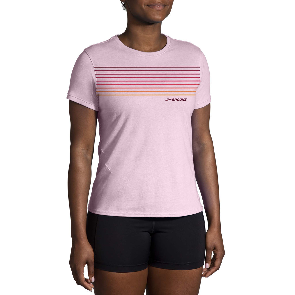 Brooks DIstance 2.0 t-shirt de course femme face-Quartz/Gradient Stripe