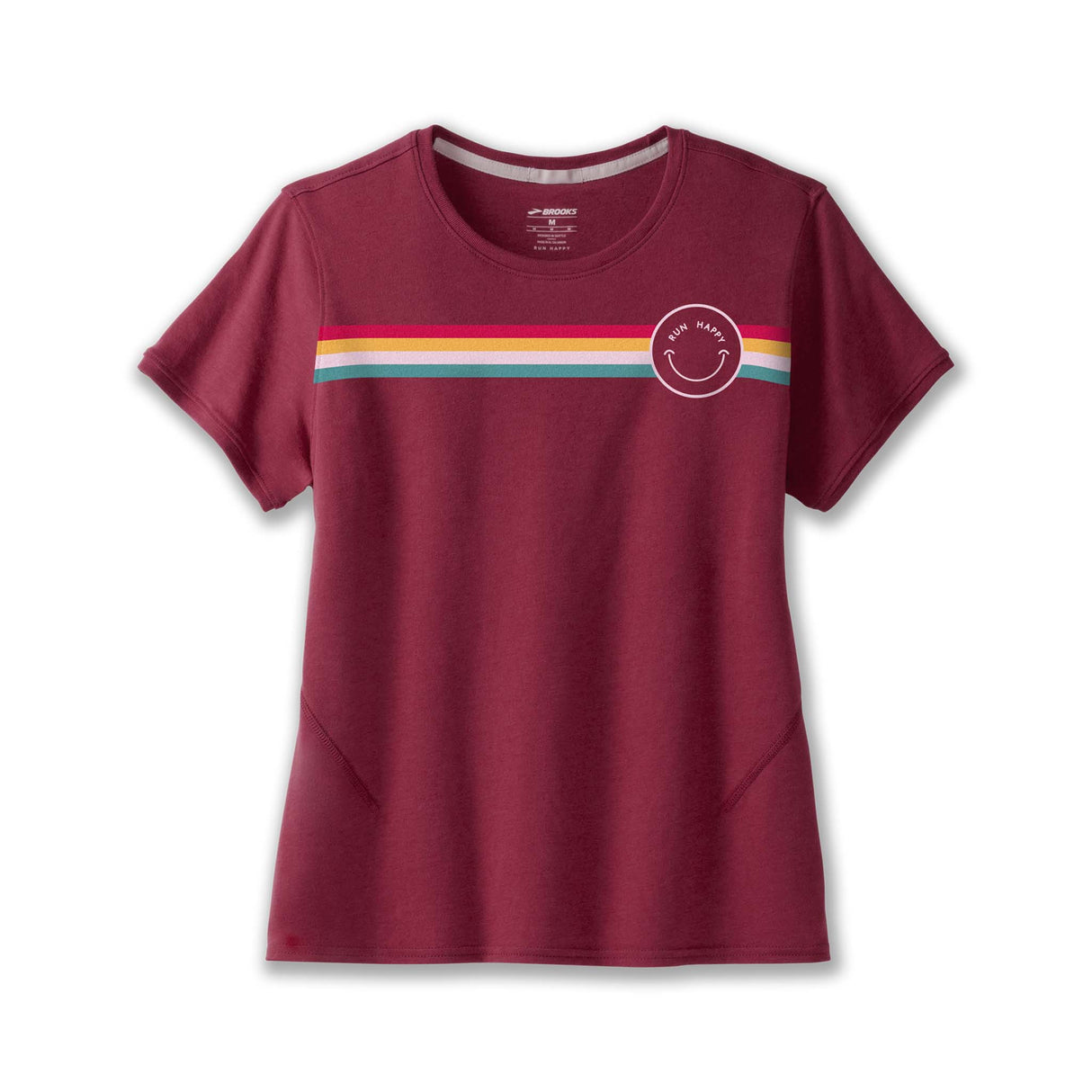 Brooks DIstance 2.0 t-shirt de course femme-Heather Razzmatazz/Rainbow Stripe