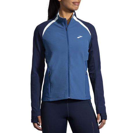 Brooks Fusion Hybrid Jacket manteau de course à pied navy blue ash ice blue pour femme face