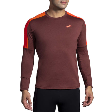 Chandail de course à pied à manches longues Brooks Notch Thermal 2.0 Run Raisin Vivid Flame homme face