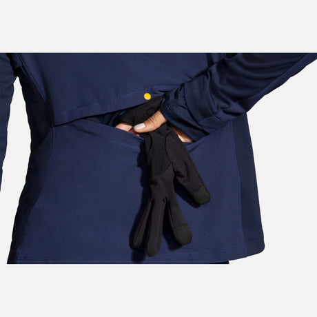 Brooks Fusion Hybrid Jacket manteau de course à pied navy blue bolt pour femme pochette dos