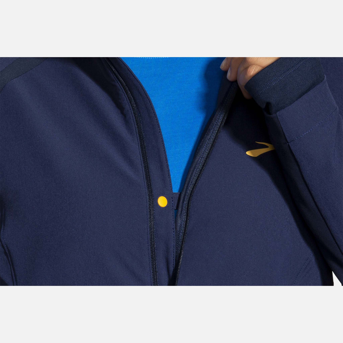 Brooks Fusion Hybrid Jacket manteau de course à pied navy blue bolt pour femme zip