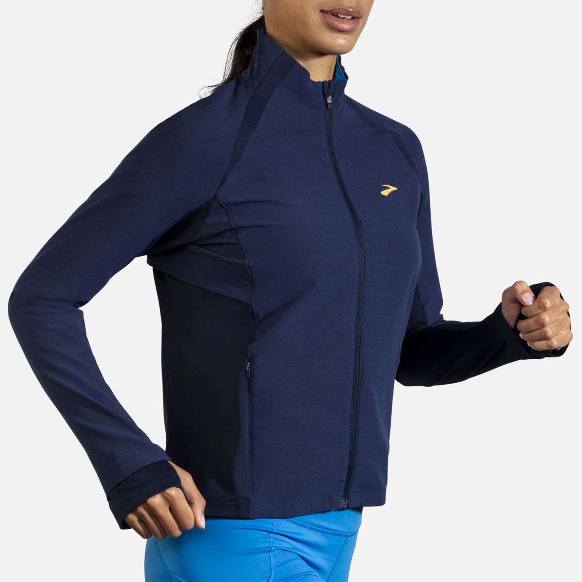 Brooks Fusion Hybrid Jacket manteau de course à pied navy blue bolt pour femme live