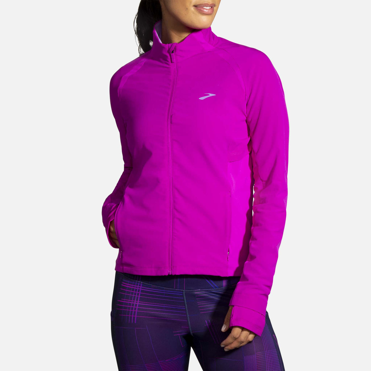 Brooks Fusion Hybrid Jacket manteau de course à pied magenta pour femme face