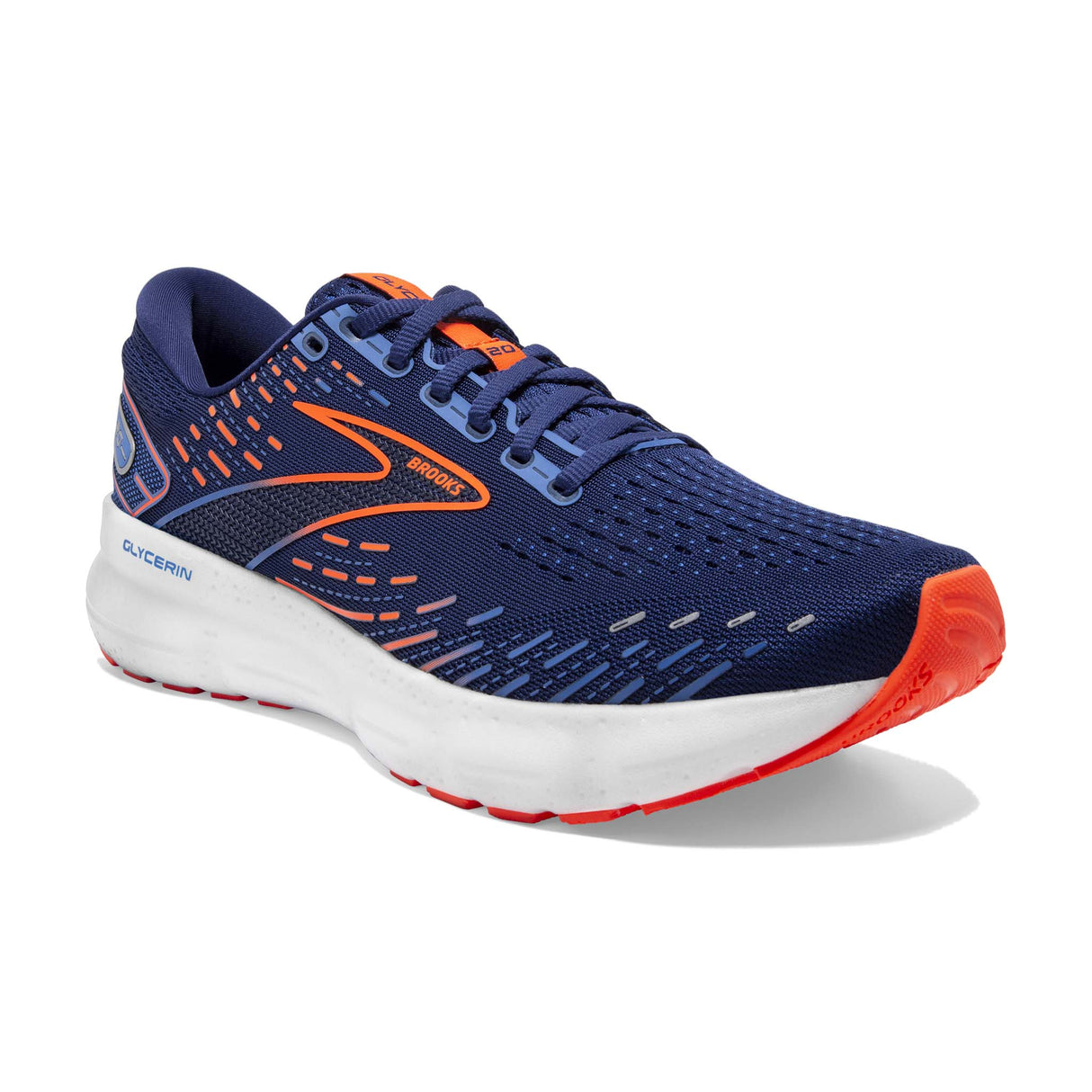 Brooks Glycerin 20 running homme blue depths palace blue orange oblique