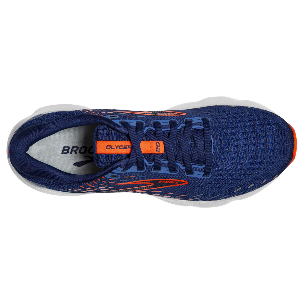 Brooks Glycerin 20 running homme blue depths palace blue orange empeigne