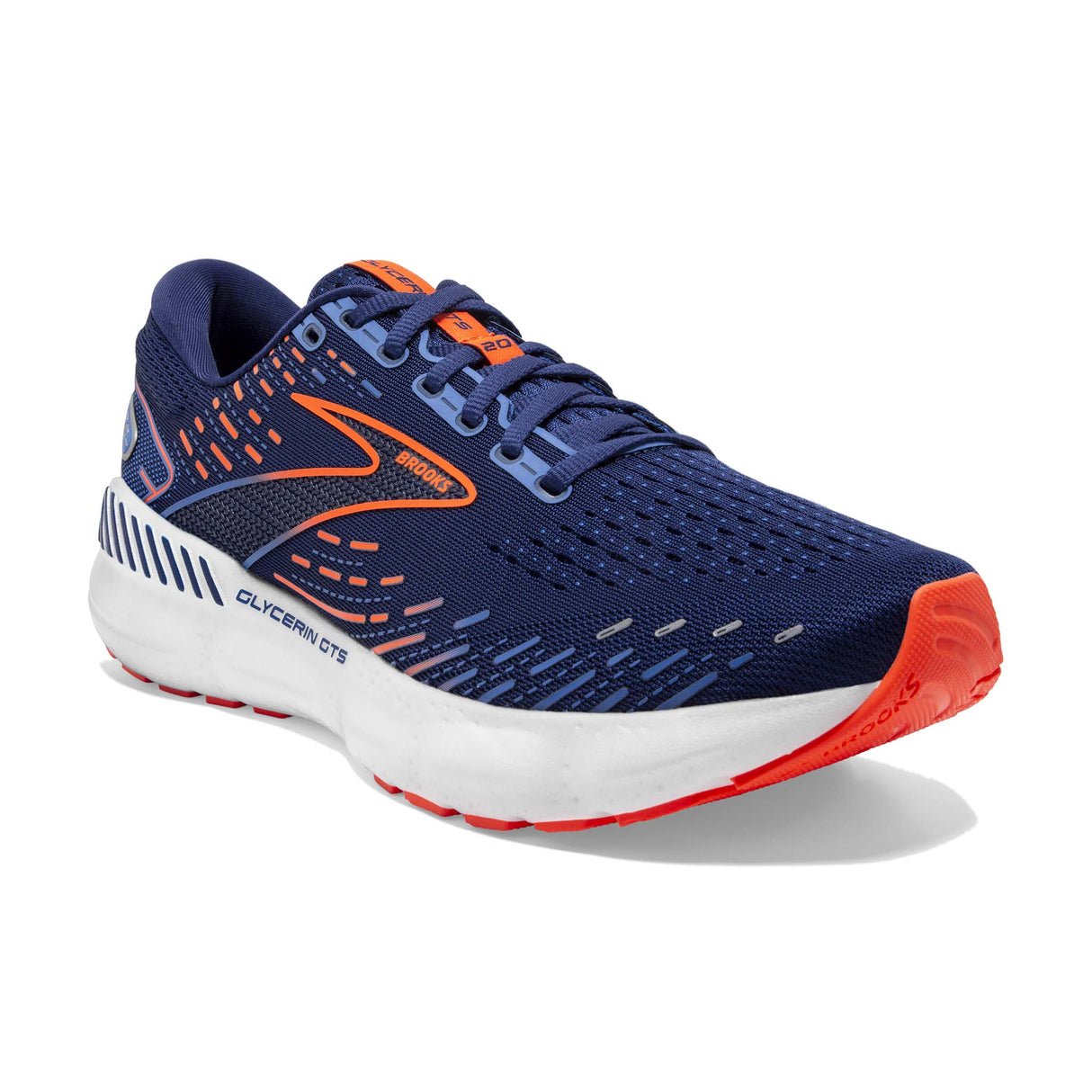 Brooks Glycerin GTS 20 running homme blue depths palace blue orange oblique